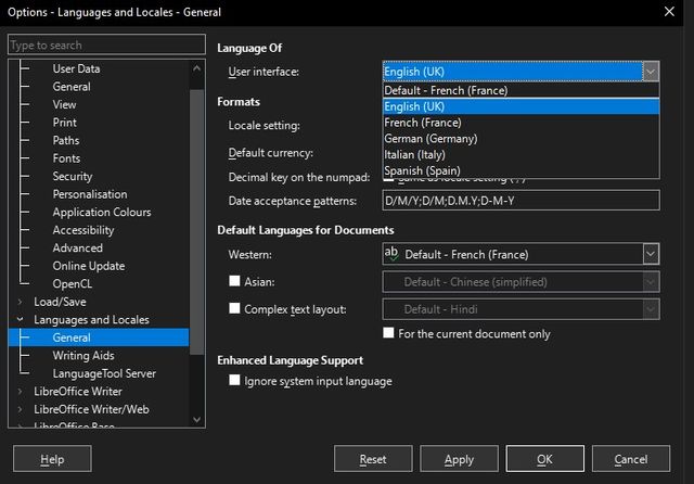 LibreOffice cambiar el idioma del usuario